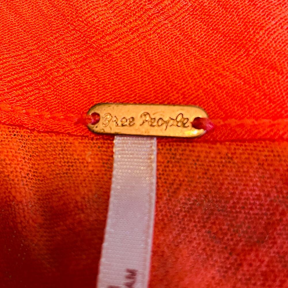 FREE PEOPLE Orange Faux Wrap Linen Scallop Hem Short Sleeve Scoop Neck Top XS - Picture 8 of 11